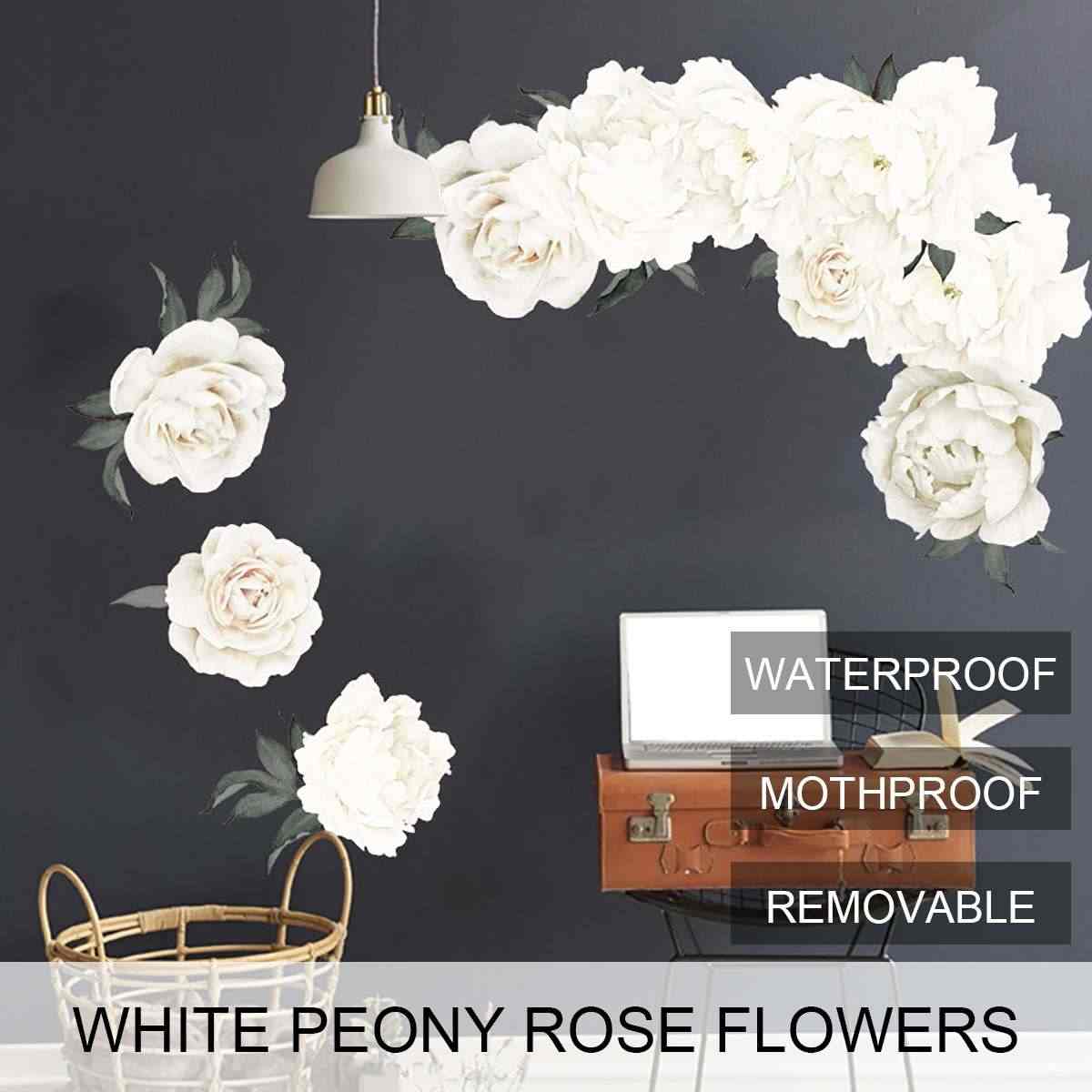 3d Peony Rose Flowers Wall Stickers White Vintage Wallpaper - Wall Decal - HD Wallpaper 
