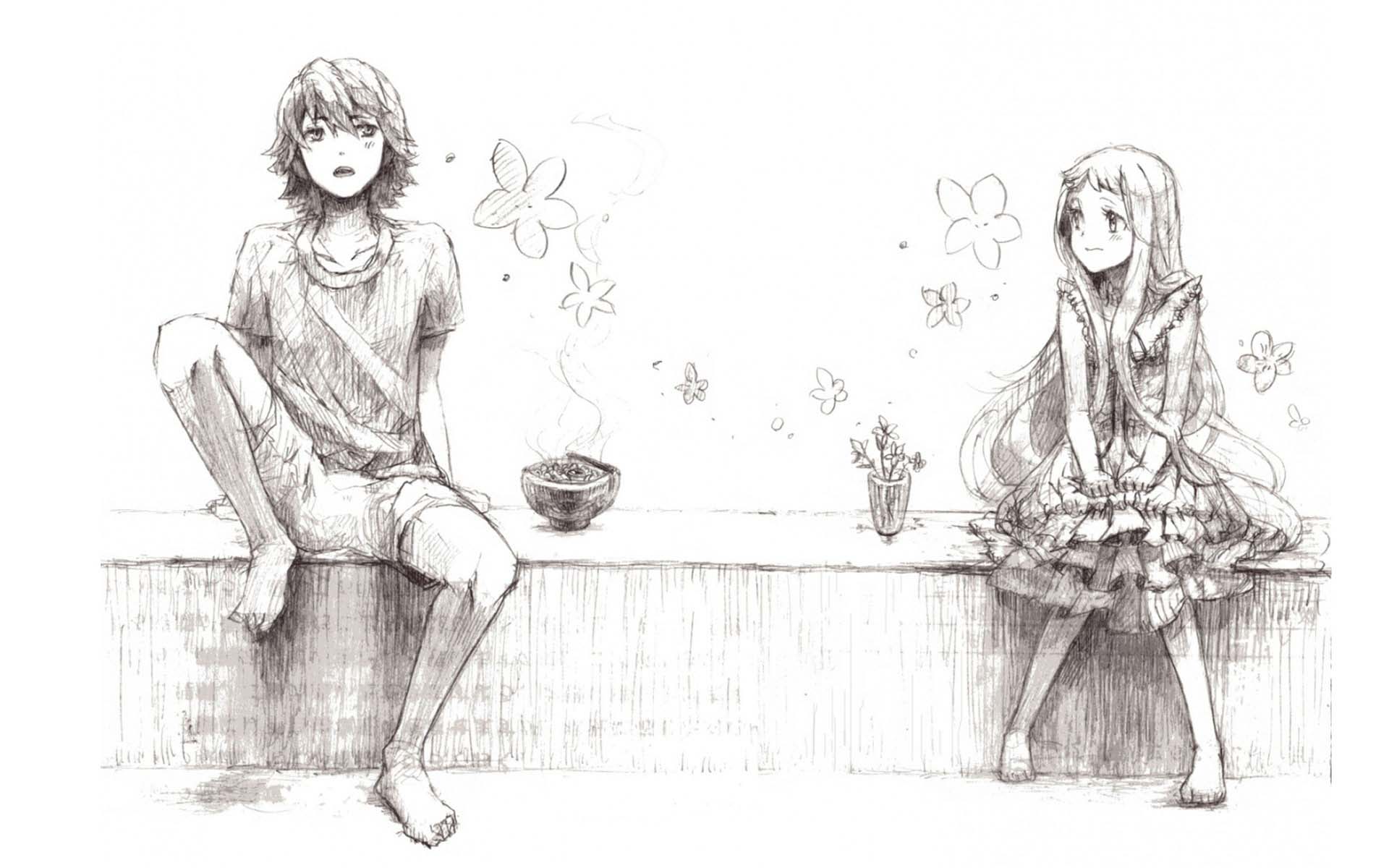 Cute Drawing Wallpaper Anime Girl Staring At Boy 19x10 Wallpaper Teahub Io