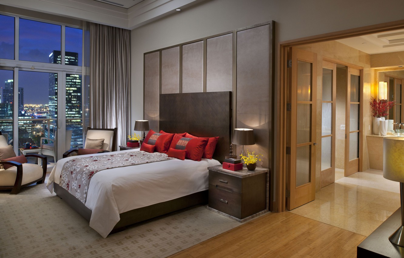 Photo Wallpaper The City, House, Wallpaper, Bed, Interior, - Mandarin Oriental Miami Inside - HD Wallpaper 