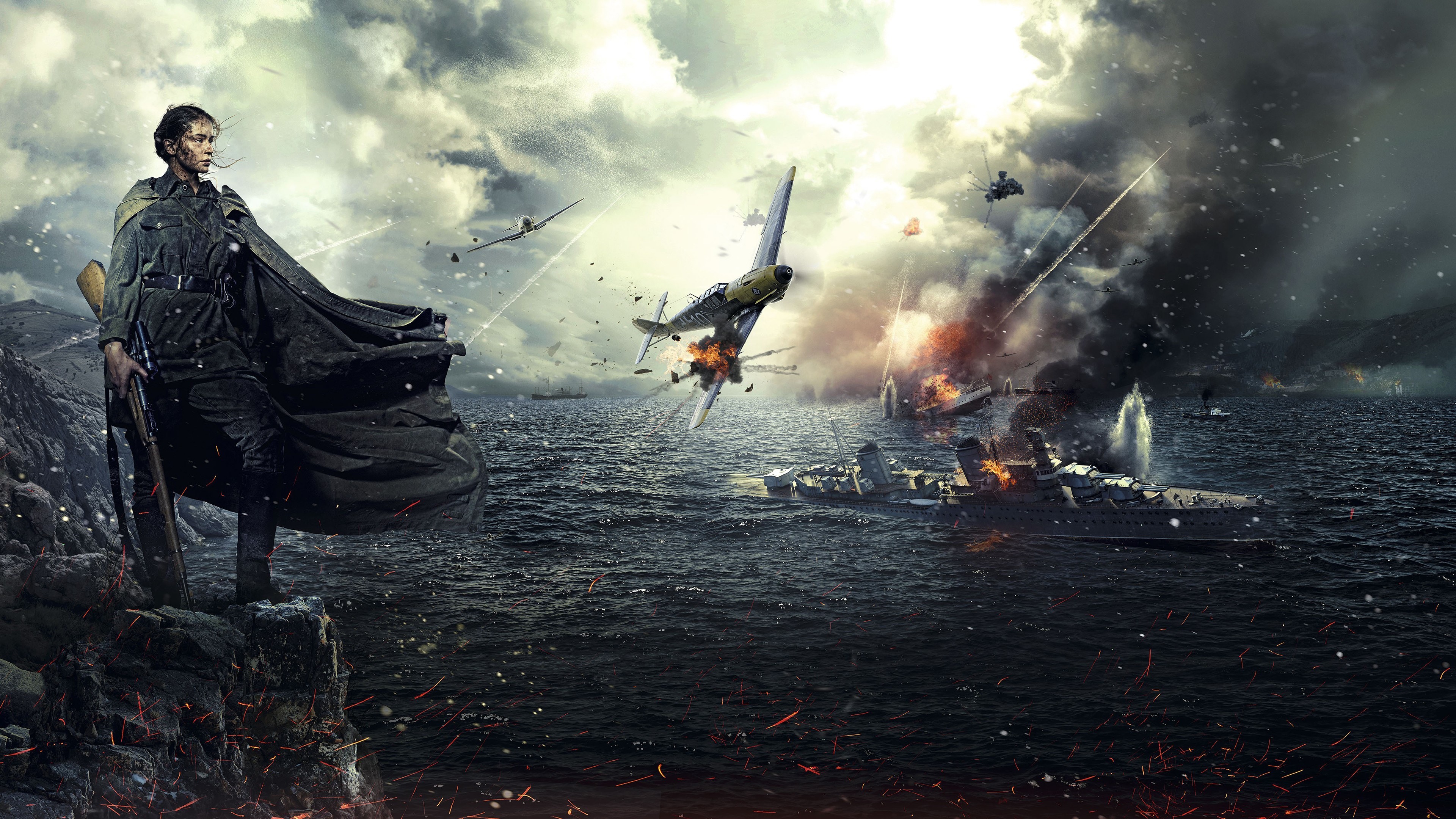 Wallpaper World War Ii, Girl, Ship, Fighter, Ps4 Game - Battle For Sevastopol - HD Wallpaper 