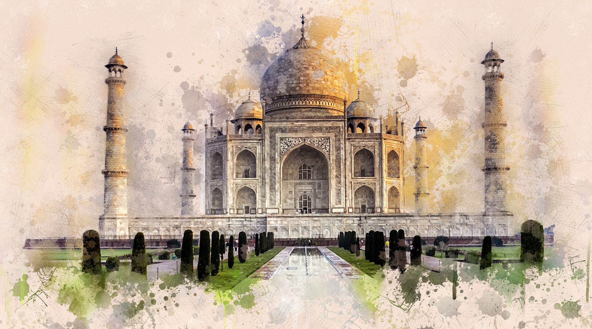Hand Painted Taj Mahal Wallpaper Hd Poster Background - Taj Mahal -  1920x1066 Wallpaper 