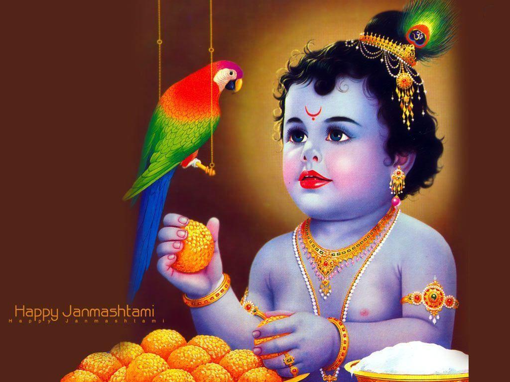 Lord Krishna With Parrot - HD Wallpaper 