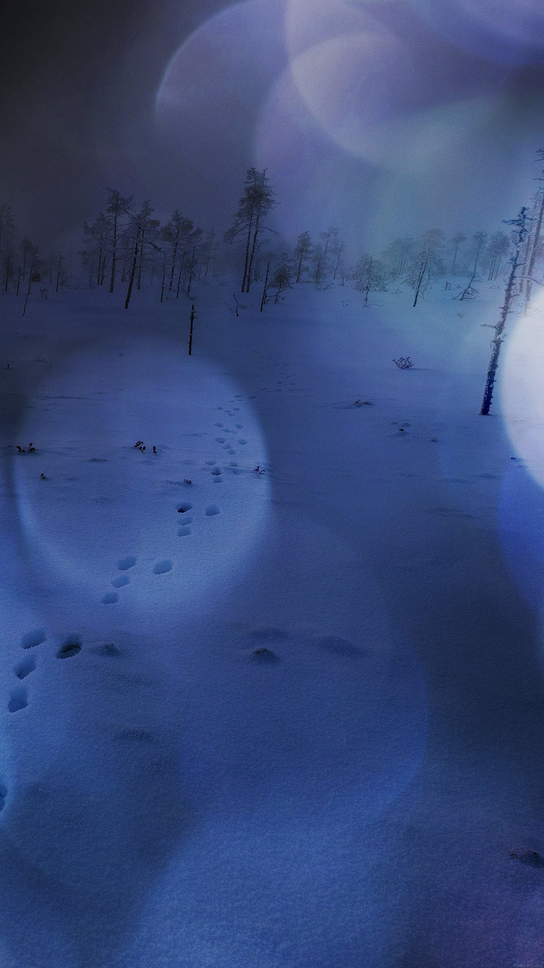 Snow Walk Winter Dark Blue Bokeh Footprints Nature - Iphone Plus Wallpaper Dark Winter - HD Wallpaper 