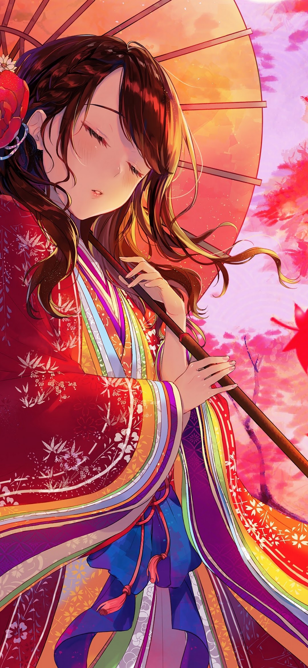 Anime, Girl, Kimono, Maple, Trees, Autumn, 4k, - Anime Wallpaper Redmi ...