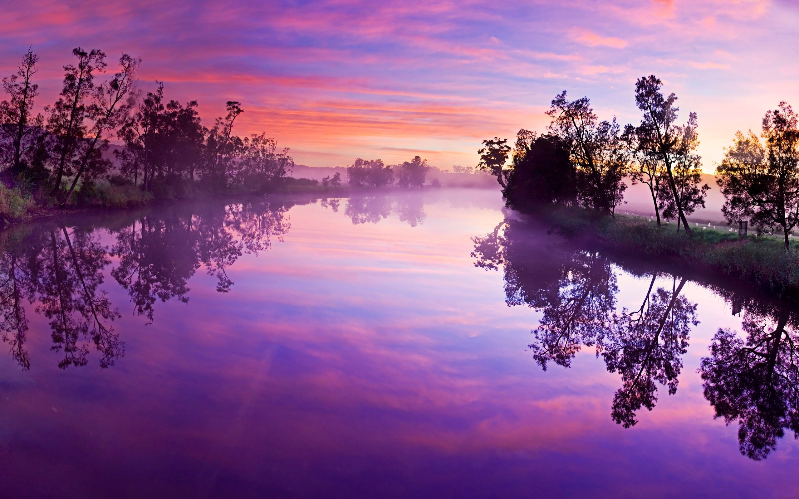 Purple Sunset Over River - 2560x1600 Wallpaper 