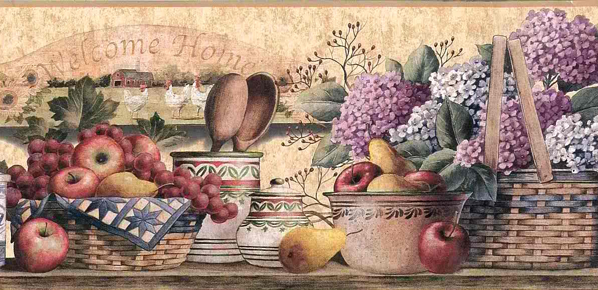 Hydrangeas Fruit Vintage Wallpaper Border - Wallpaper - HD Wallpaper 
