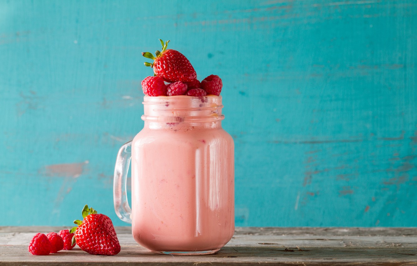 Photo Wallpaper Strawberry, Drink, Smoothies With Yogurt - Yogurt - HD Wallpaper 