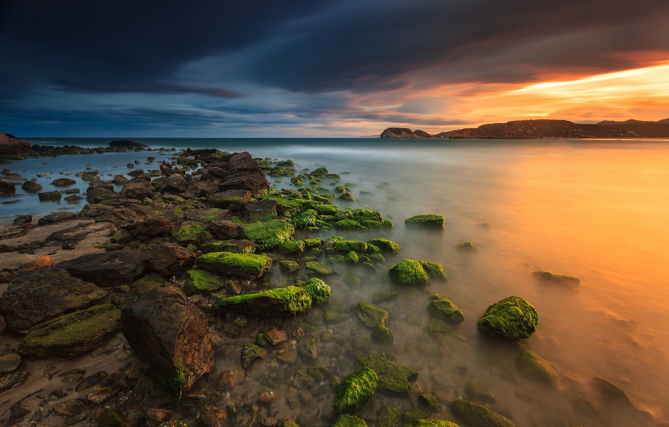 Photo Wallpaper Sea, The Sky, Clouds, Stones, The Evening, - Murcia 4k - HD Wallpaper 