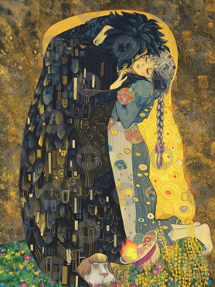 Gustav Klimt, Hayao Miyazaki, And Studio Ghibli Image - Howl's Moving Castle The Kiss Poster - HD Wallpaper 