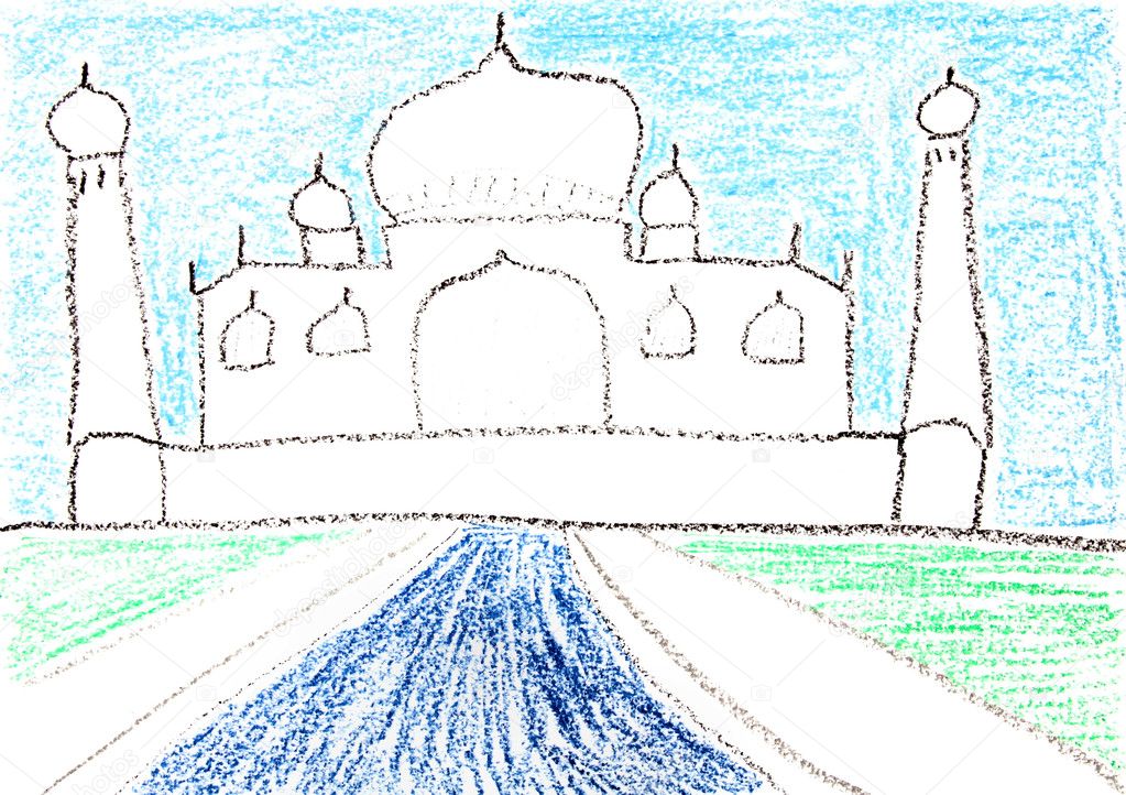 Taj Mahal Drawing Child - HD Wallpaper 