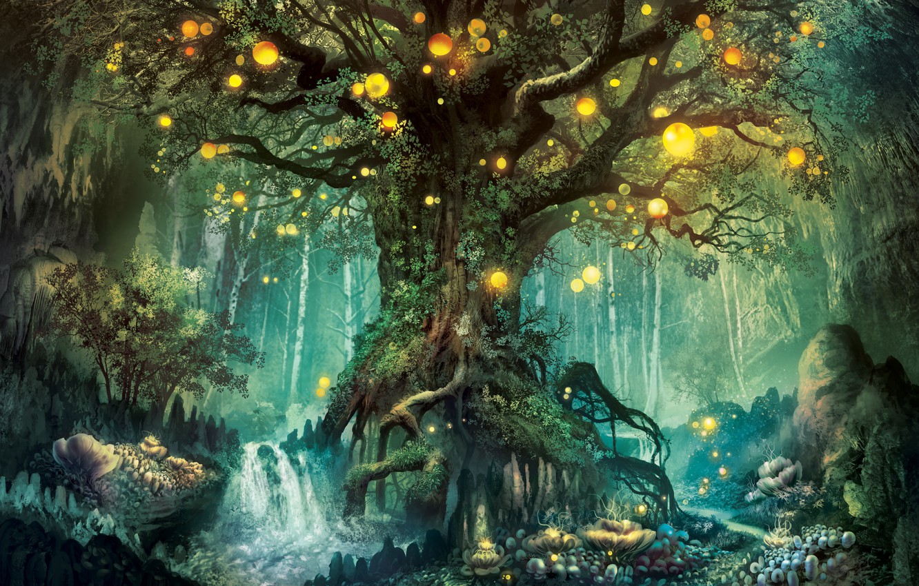 Photo Wallpaper Trees Forest Fantasy Fantasy World Oboi Fentezi 1332x850 Wallpaper Teahub Io