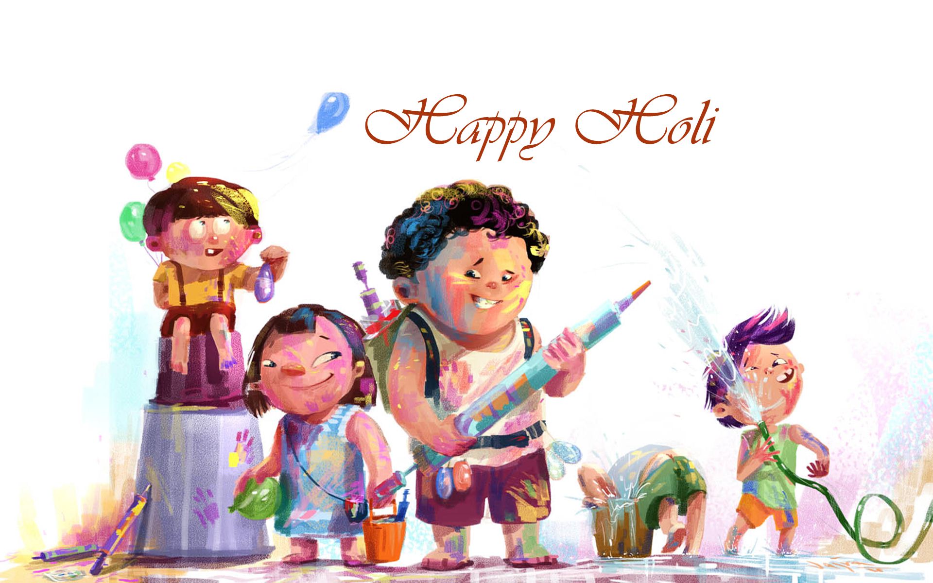 Happy Holi Images Cartoon - HD Wallpaper 