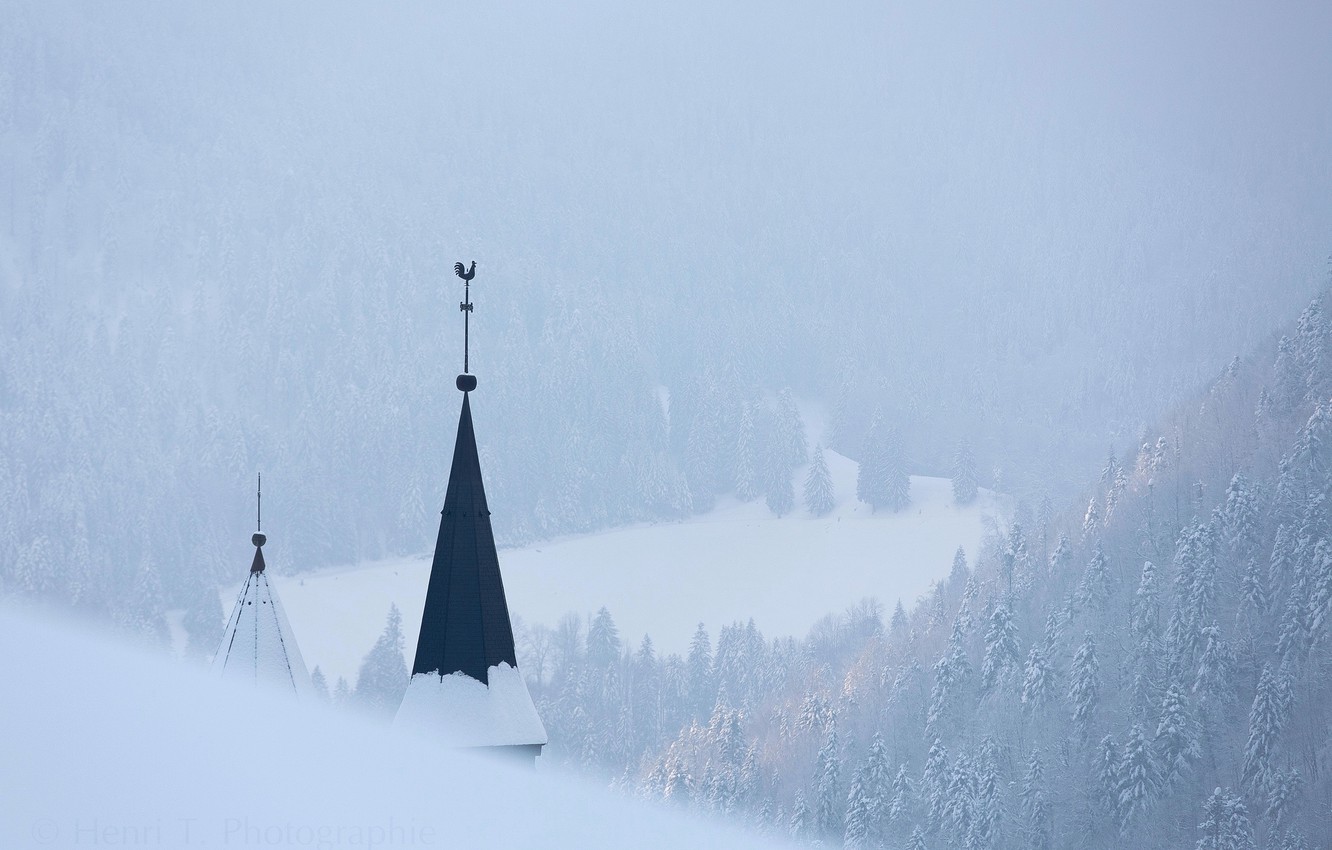 Photo Wallpaper Winter, Landscape, Fog, France, Isere, - Snow - HD Wallpaper 