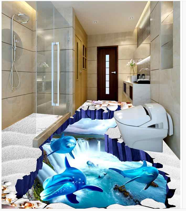 3d Wallpaper 3d Floor Modern Art Dolphin Beach Seashells - Toilet Wall ...