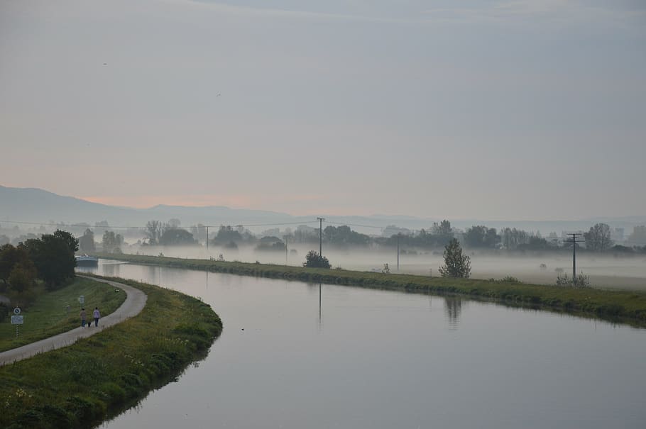 Channel, Water, Fog, Lock, Main Danube Canal, Tranquil - HD Wallpaper 