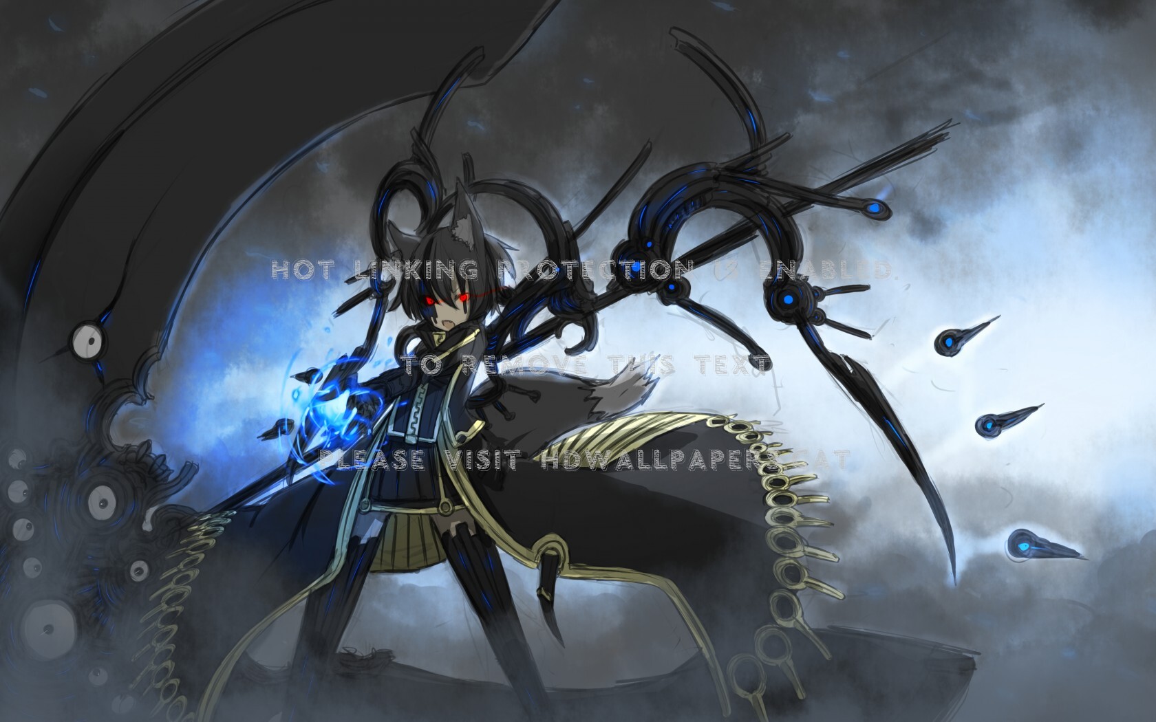 Black Demon Lights Spirit Neko Girl Scythe - Shirogane Usagi - HD Wallpaper 