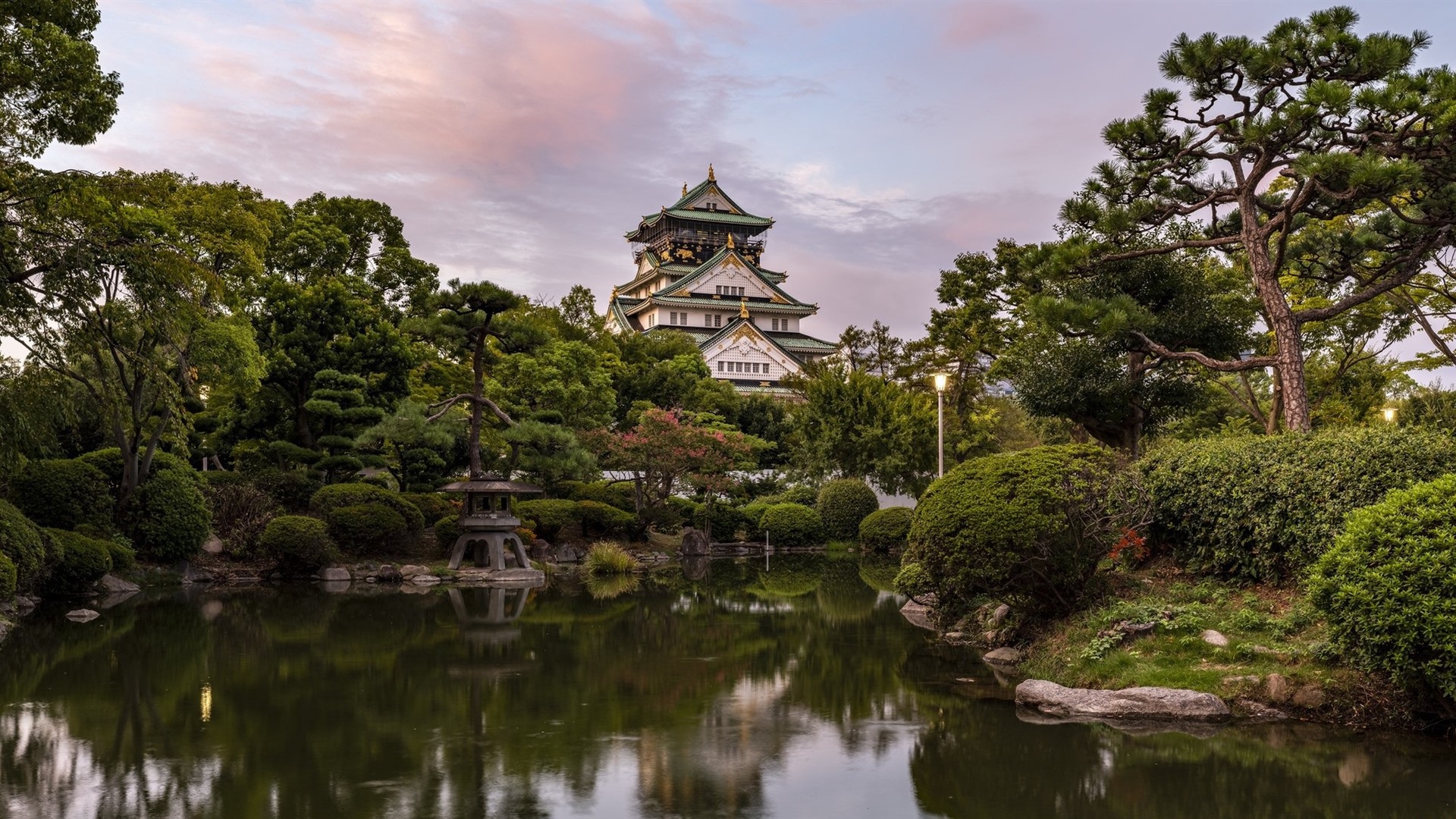 Wallpaper Japan, Osaka, Castle, Trees, Pond, Park - Osaka Castle - HD Wallpaper 