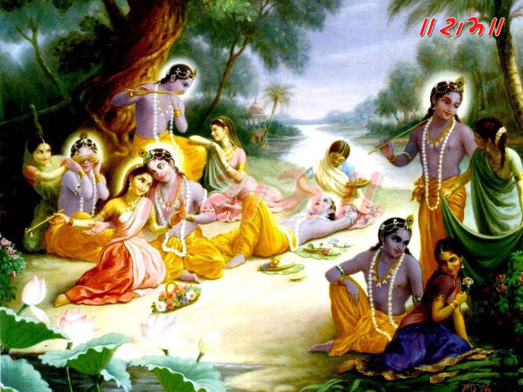 Sri Krishna Lila - Lord Krishna With Gopis - HD Wallpaper 