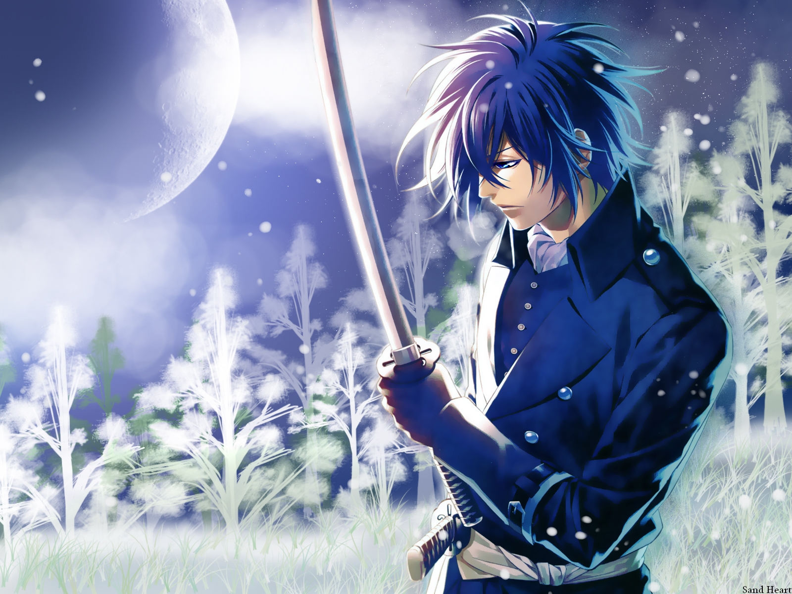Sword Anime Guy With Blue Hair 1600x10 Wallpaper Teahub Io