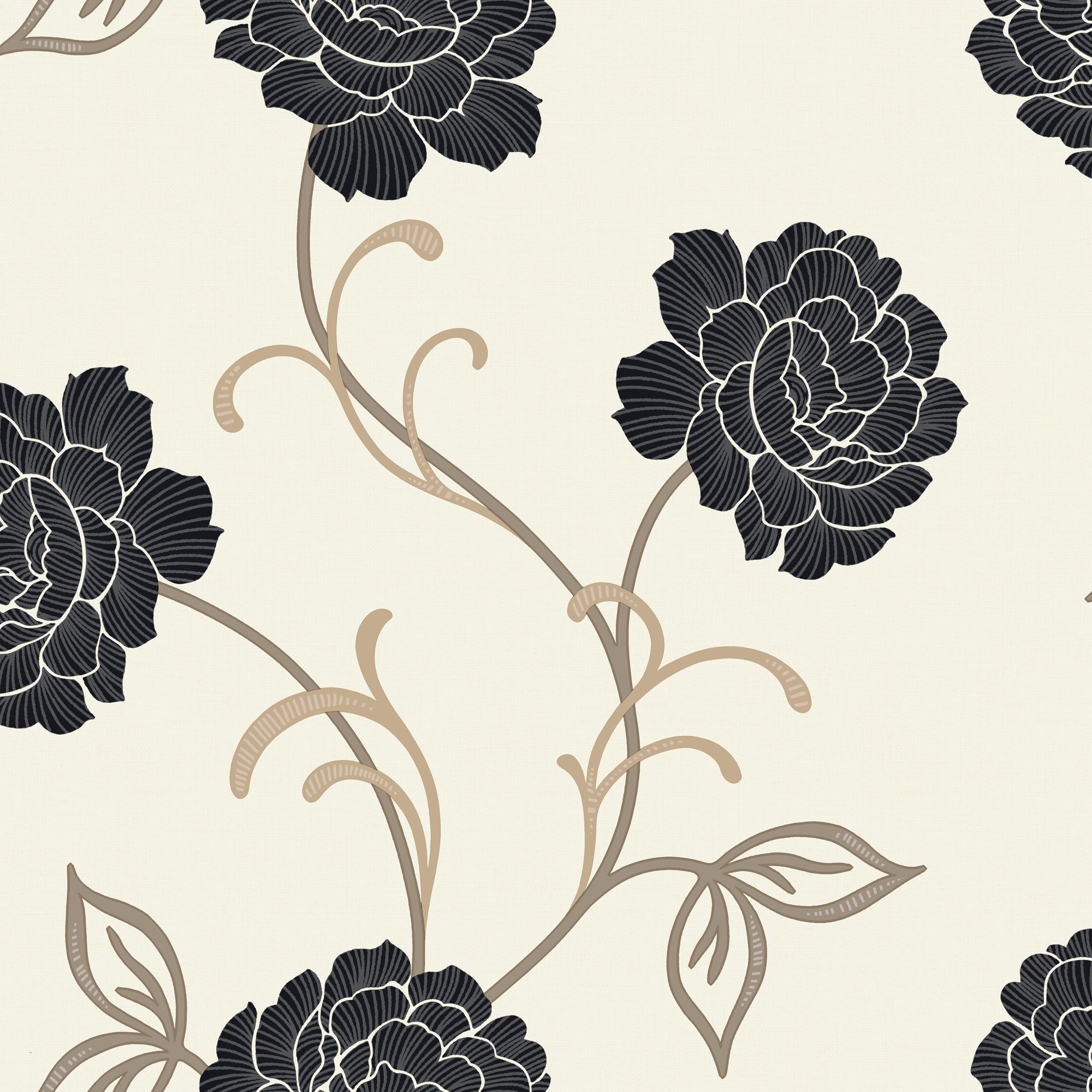 Cream Wallpaper Black Flowers - 2000x2000 Wallpaper - teahub.io