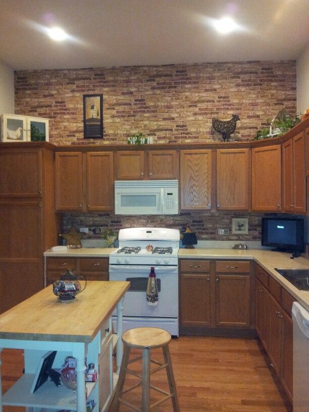 Textured Brick Wallpaper Kitchen - HD Wallpaper 