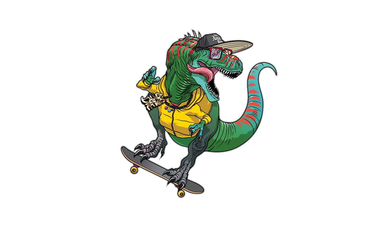 Photo Wallpaper Style, Dinosaur, Cap, Skate - Dinosaur Skateboard 