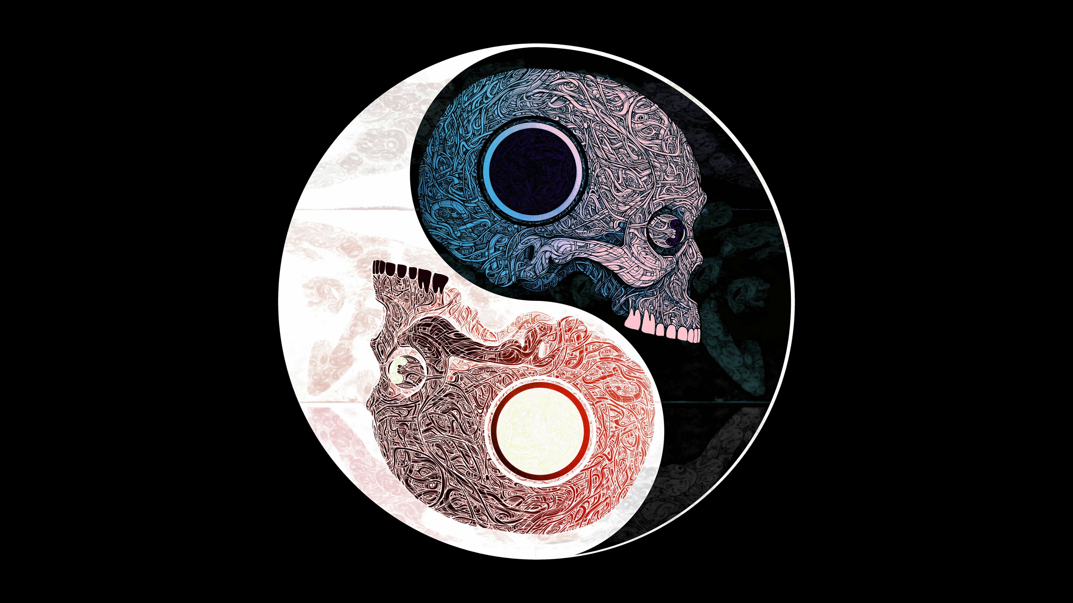 Yin Yang Skull - HD Wallpaper 