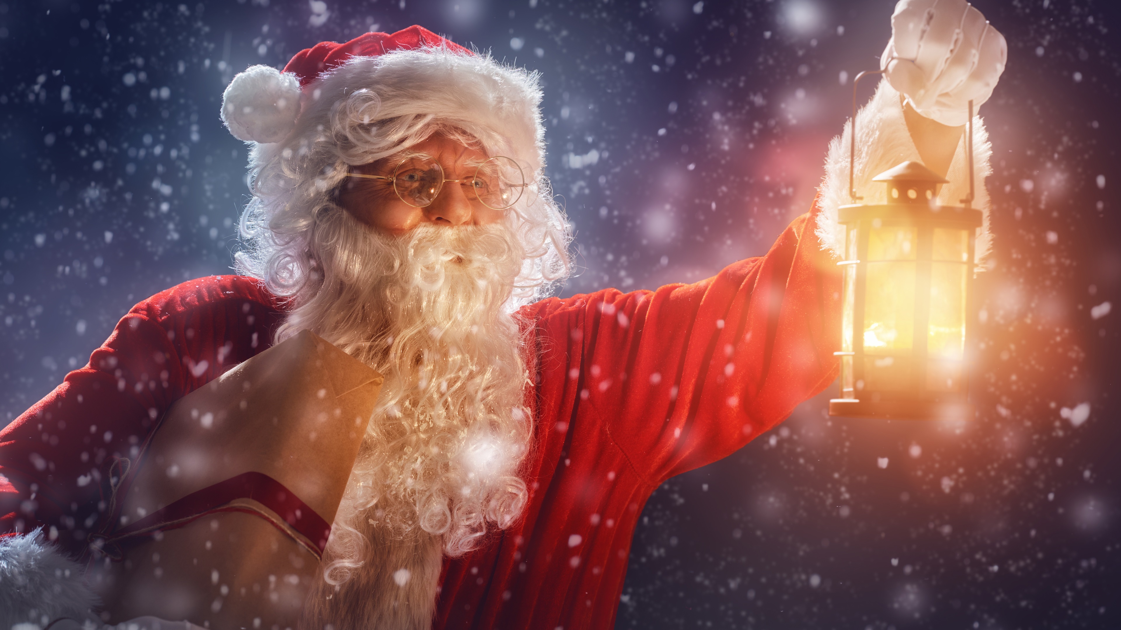 Wallpaper Christmas, Santa Claus, Gifts, Snow, Lantern - Santa Claus