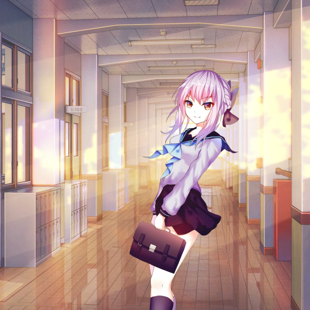Anime High School Hallway - 1041x1041 Wallpaper 