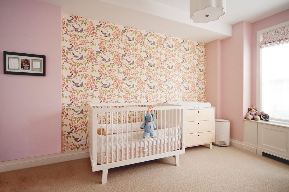 New York Baby Girl Nursery Wallpaper With Midcentury - Bedroom - HD Wallpaper 