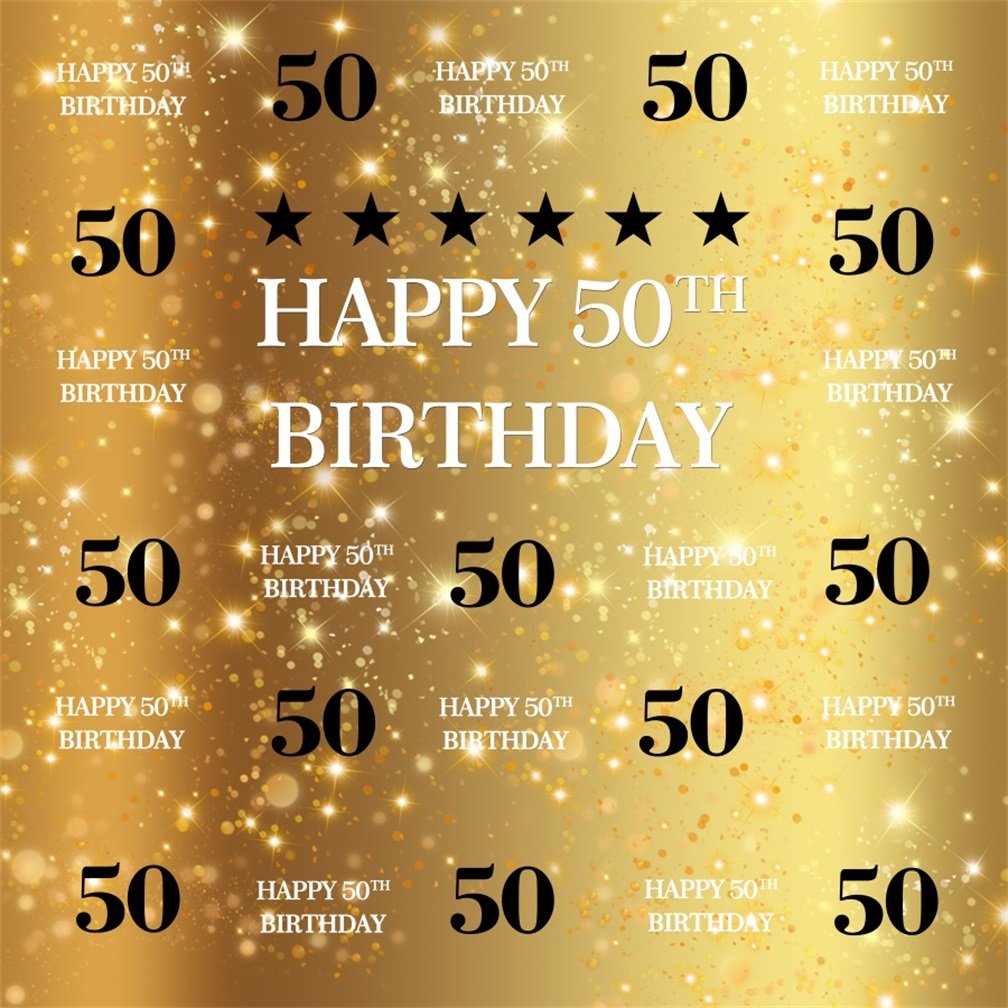 Aofoto 6x6ft Golden Happy 50th Birthday Background - Gold Happy 50th ...