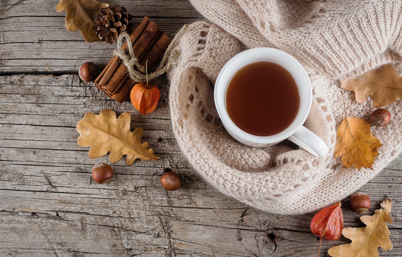 Photo Wallpaper Autumn, Leaves, Background, Tree, Coffee, - Fall Coffee