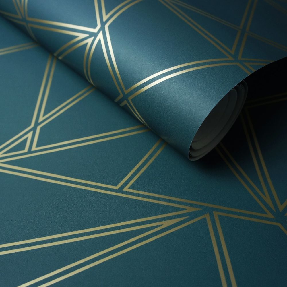 Teal And Gold Geometric - HD Wallpaper 