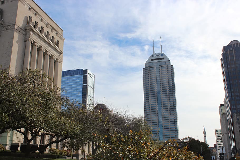 Indianapolis, Downtown, Library, Chase, Tower, Salesforce, - Indiana World War Memorial Plaza - HD Wallpaper 